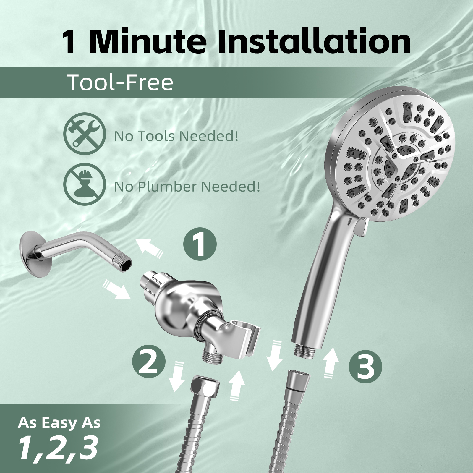 High Pressure Replaceable Filter Shower Head with Handheld - Thumbnail 5