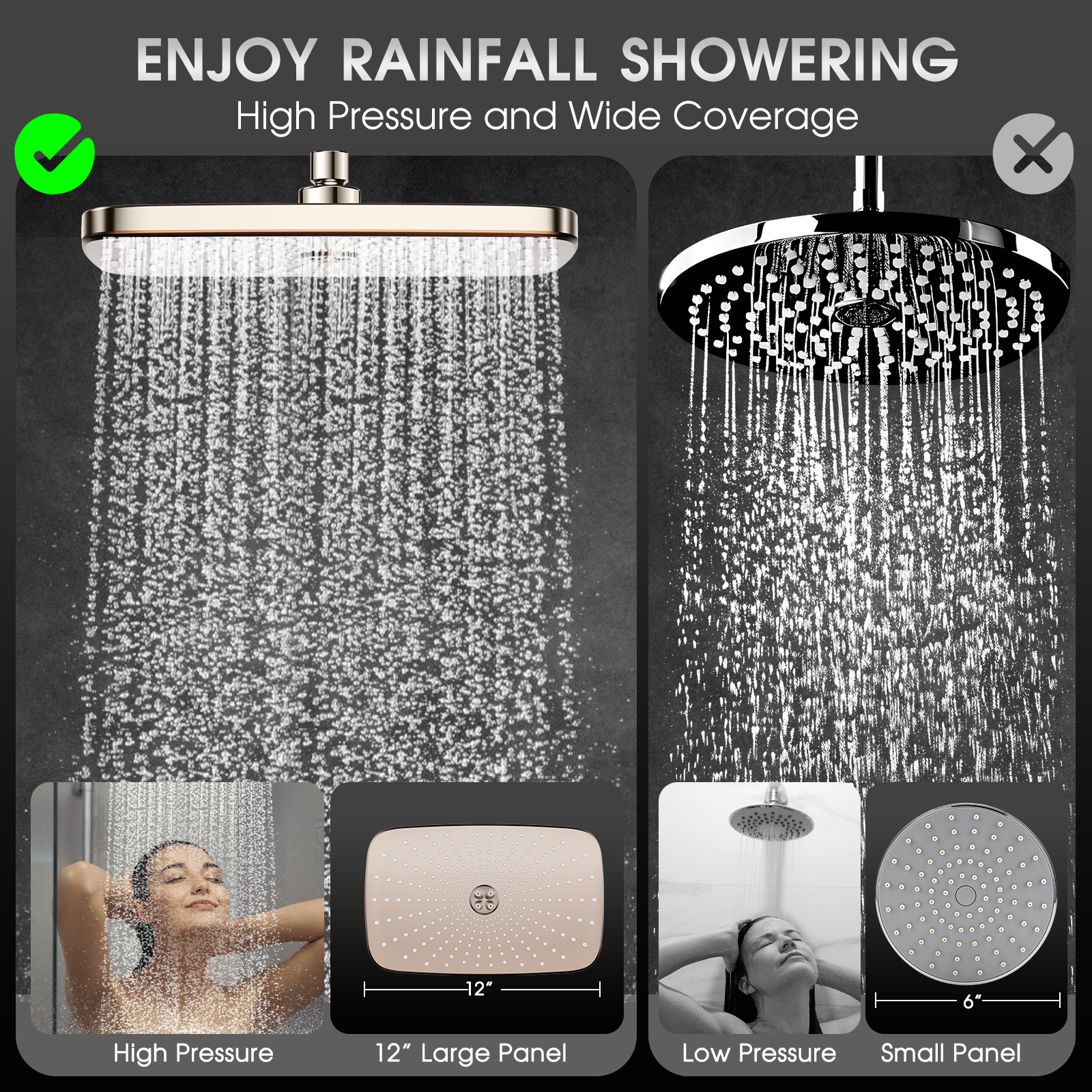 Adjustable Rainfall Shower Head with Magnetic Handheld Spray Combo - Thumbnail 3