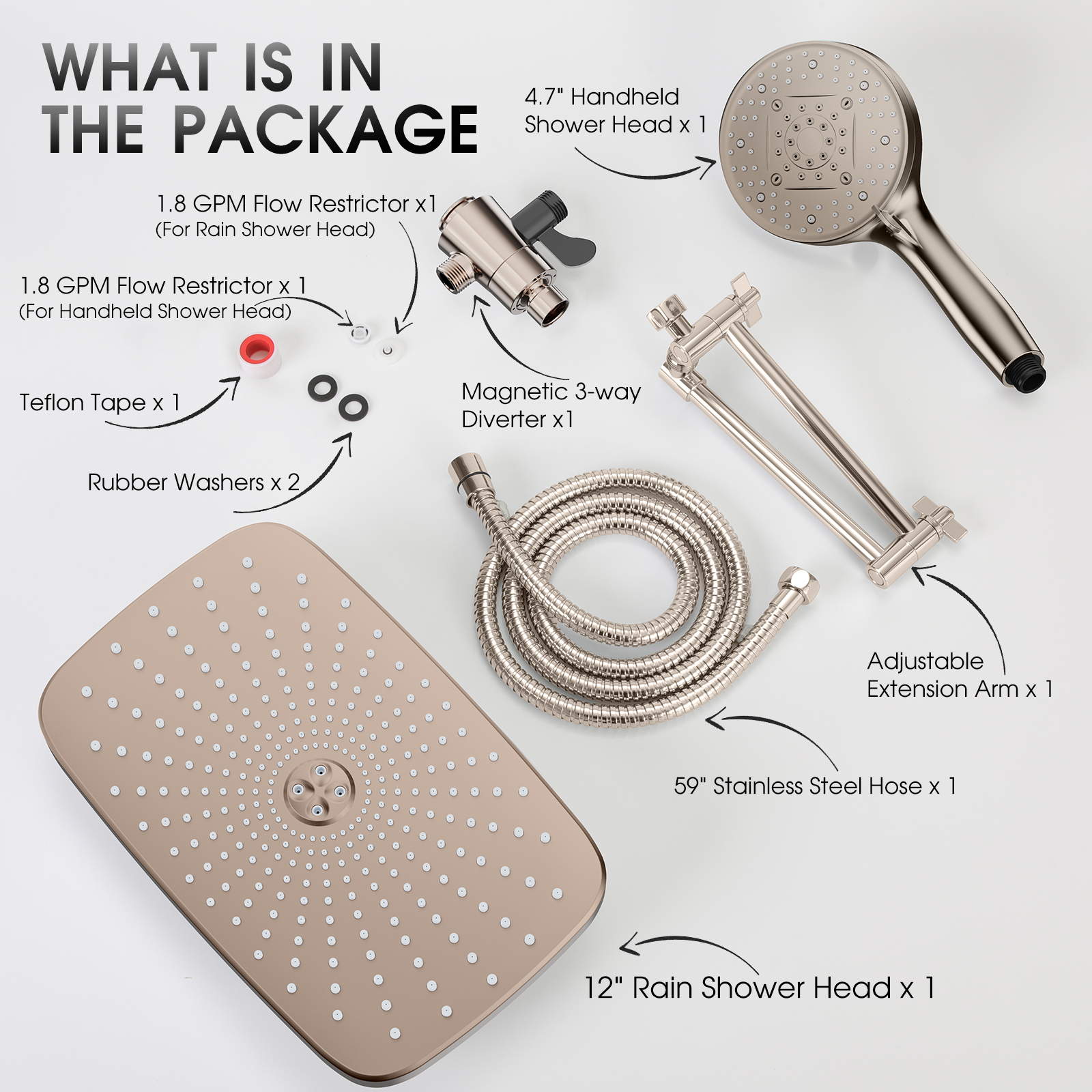 Adjustable Rainfall Shower Head with Magnetic Handheld Spray Combo - Thumbnail 7
