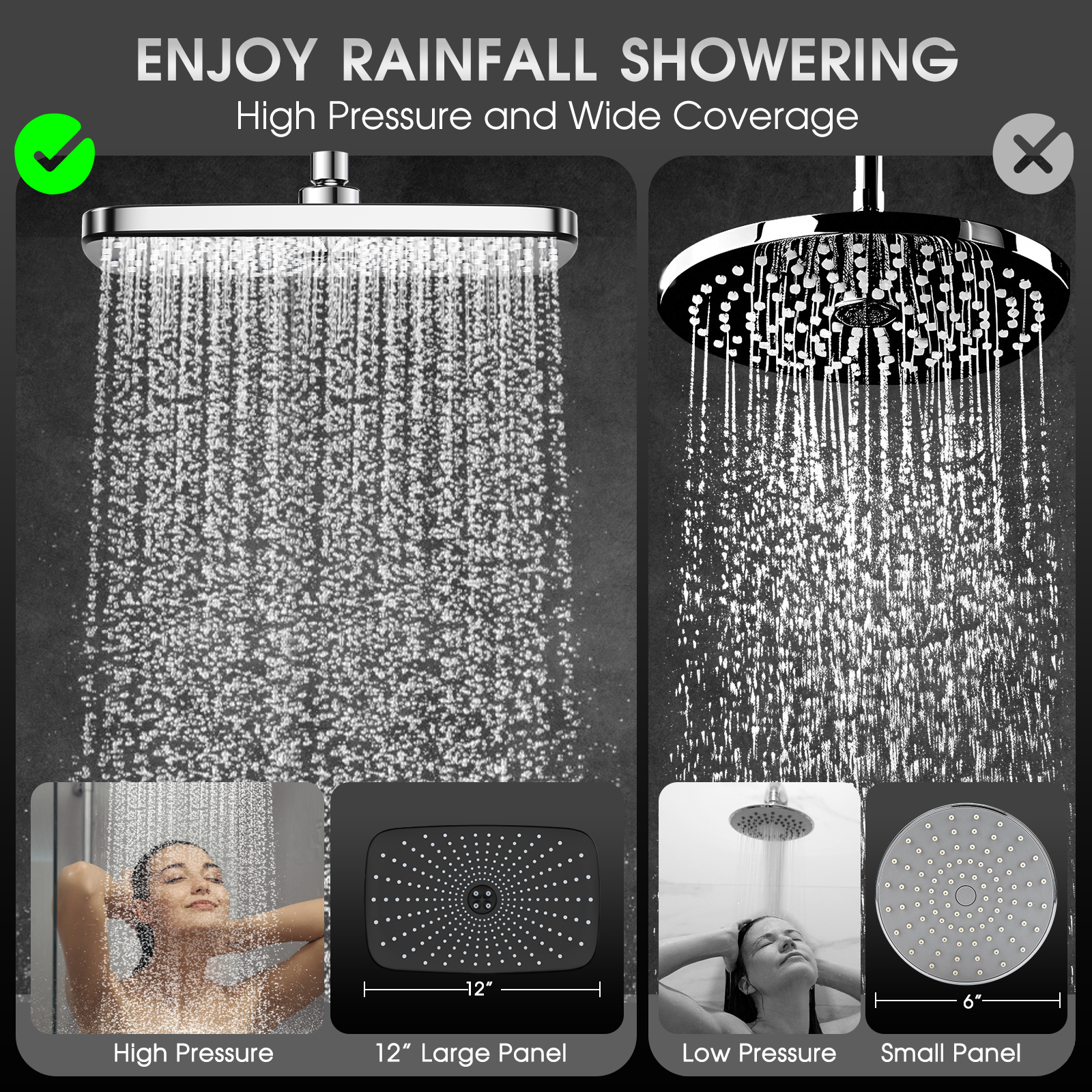 Adjustable Rainfall Shower Head with Magnetic Handheld Spray Combo - Thumbnail 3